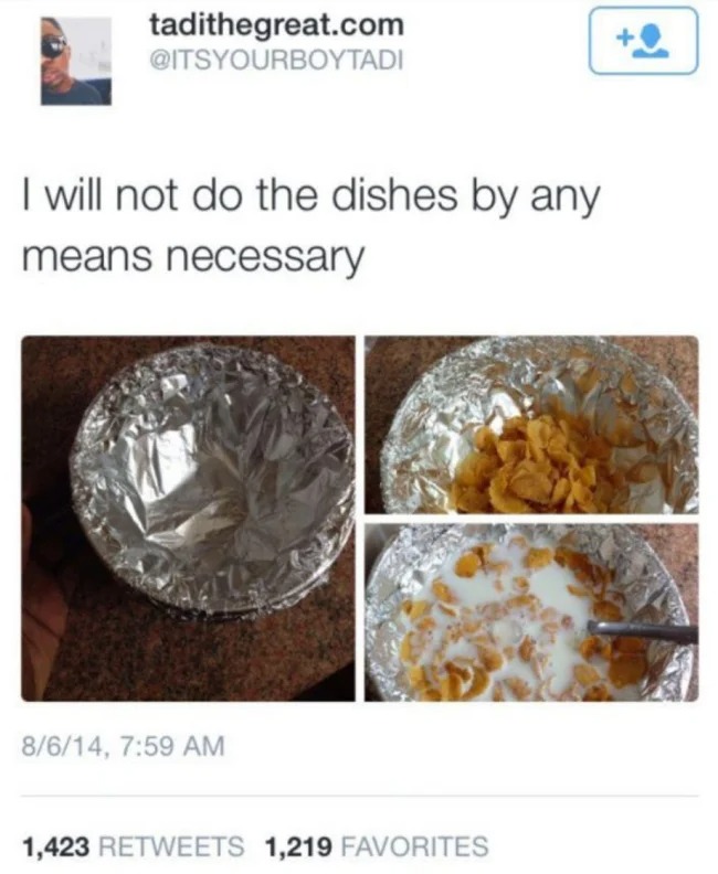 Bad life hacks - I will not do the dishes by any means necessary