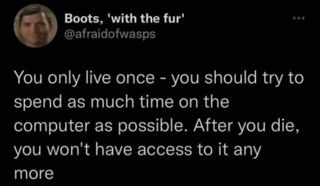 Bad life hacks - kings 19 20 21 - Boots, 'with the fur' You only live once you should try to spend as much time on the computer as possible. After you die, you won't have access to it any more