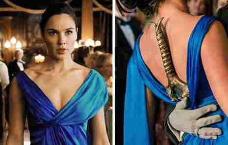 movie bloopers - It’s not quite clear how Wonder Woman manages to carry a huge sword behind her back.