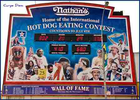 The Nathan's Famous International Hot Dog Eating Contest attracts over 40,000 fans each year and is broadcast on ESPN to nearly two million viewers.