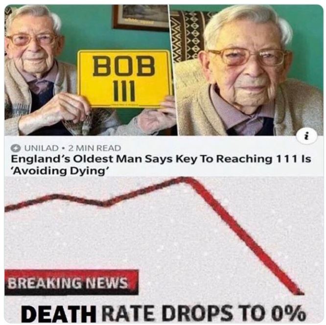 crazy news headlines - dharma initiative - Bob ||| In Unilad 2 Min Read England's Oldest Man Says Key To Reaching 111 Is 'Avoiding Dying' Breaking News Death Rate Drops To 0%
