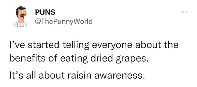 dad jokes funny instagram - Puns I've started telling everyone about the benefits of eating dried grapes. It's all about raisin awareness.