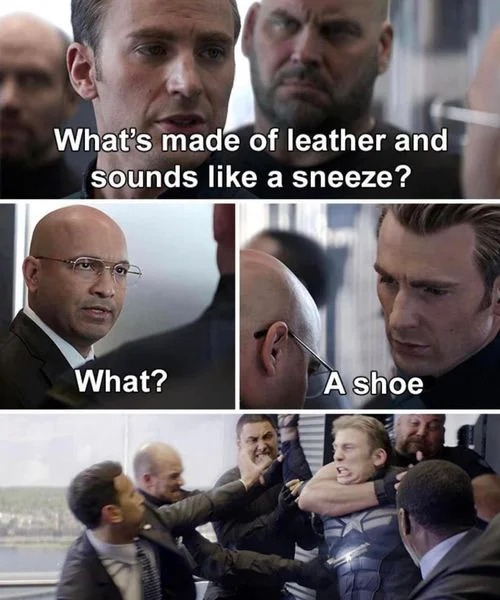 dad jokes 9gag - What's made of leather and sounds a sneeze? What? A shoe
