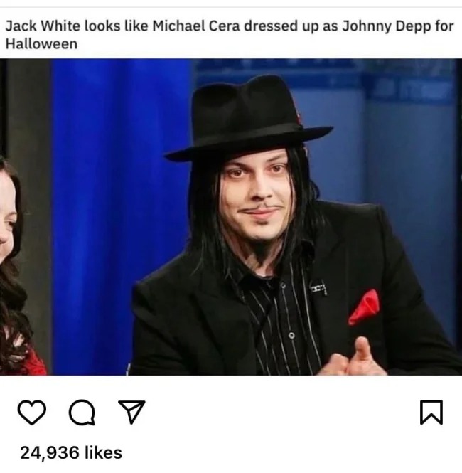 brutal comments - fashion accessory - Jack White looks Michael Cera dressed up as Johnny Depp for Halloween Q 17 24,936 B
