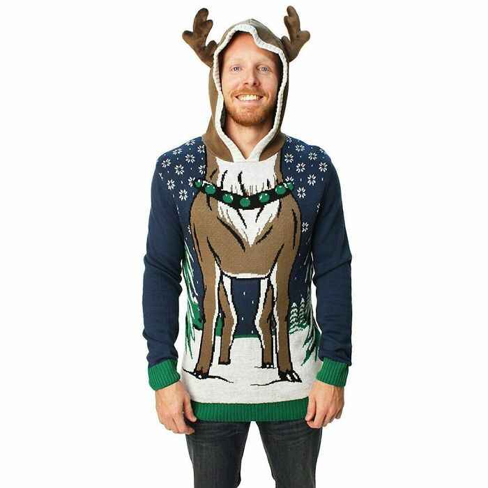 wtf and bizarre products - ugly christmas sweater with hood - A