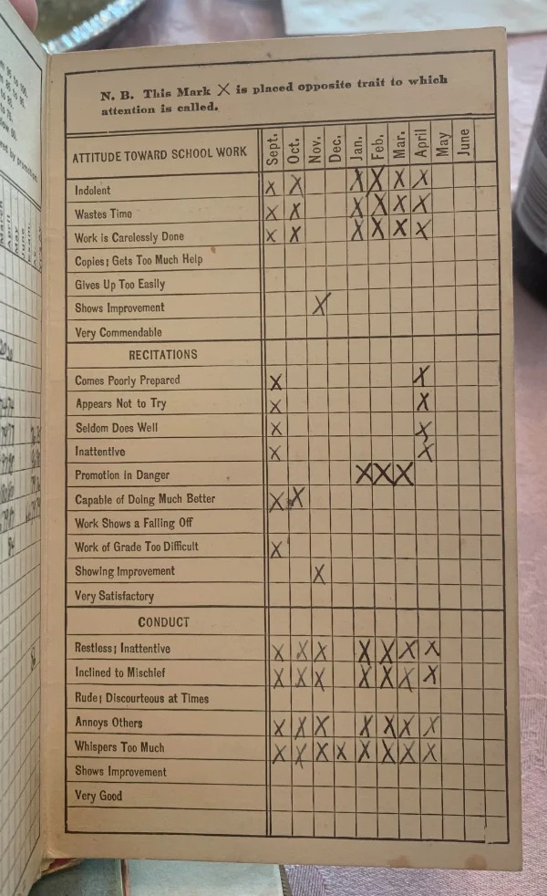 “Report card from my great-grandfather in 1926.”