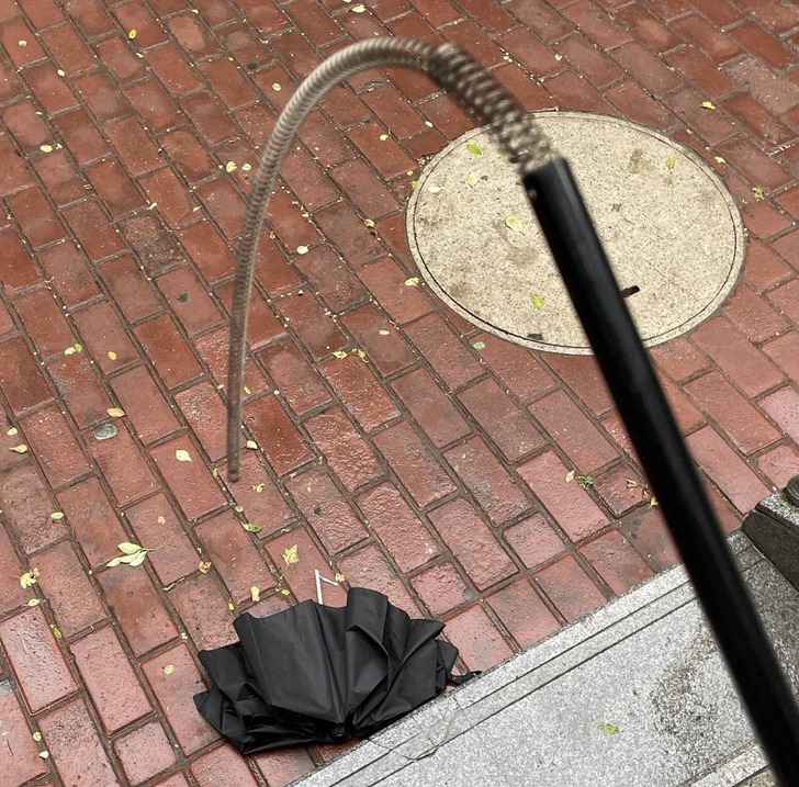 “My new auto-folding umbrella just ejected when I tried to open it.”