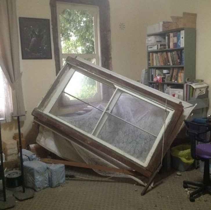 “Must have been really windy to blow a window out!”