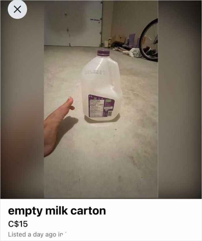 wtf Facebook marketplace sales - lighting accessory - X empty milk carton C$15 Listed a day ago in