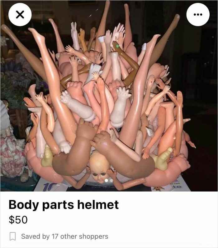 wtf Facebook marketplace sales - cartoon - X Body parts helmet $50 Saved by 17 other shoppers