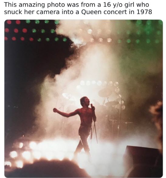 colorized historical photos - camera snuck into queen concert - This amazing photo was from a 16 yo girl who snuck her camera into a Queen concert in 1978