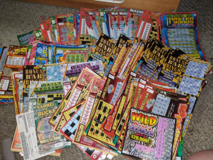 “This is what $525 in losing scratch tickets looks like”