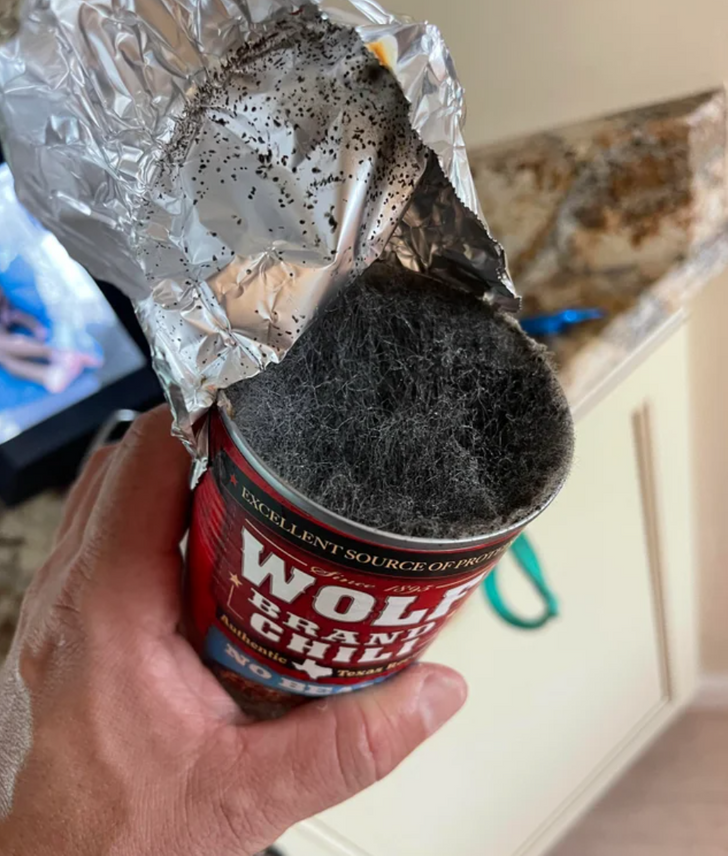 The mold growing from this canned food looks like wolf hair.