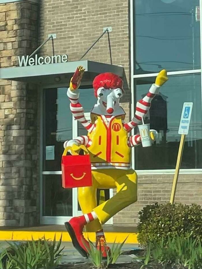 The Ronald McDonald Statue In Front Of The McDonald's In My Town