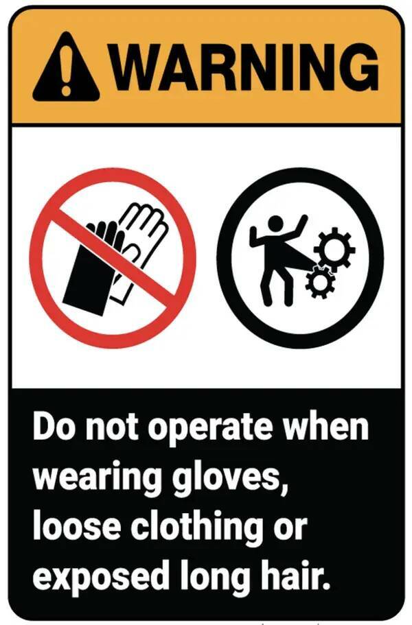 "Do not wear long sleeves, gloves, or quality clothing around spinning equipment or when using most Rotary tools to prevent clothing from being caught, then pulling you in. Wear cheap clothes so in the event you do get caught, the clothes can tear off, and prevent you from being pulled in."