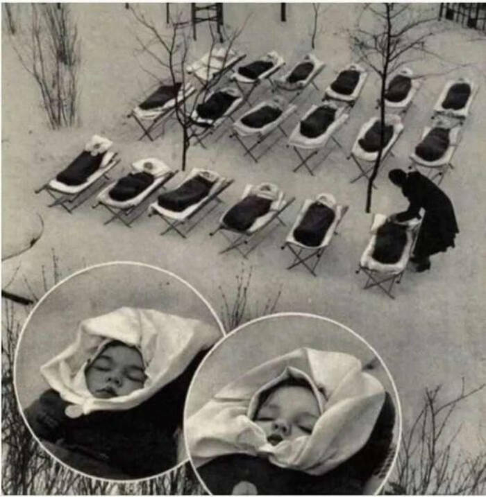 fascinating photos - babies sleeping outside norway - wa
