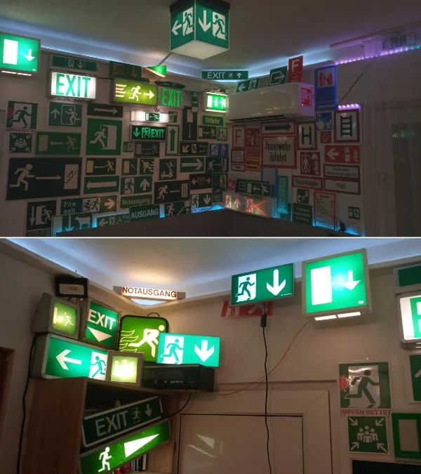 “These are most of the Exit and Fire safety signs I collected over the past 2 years.”