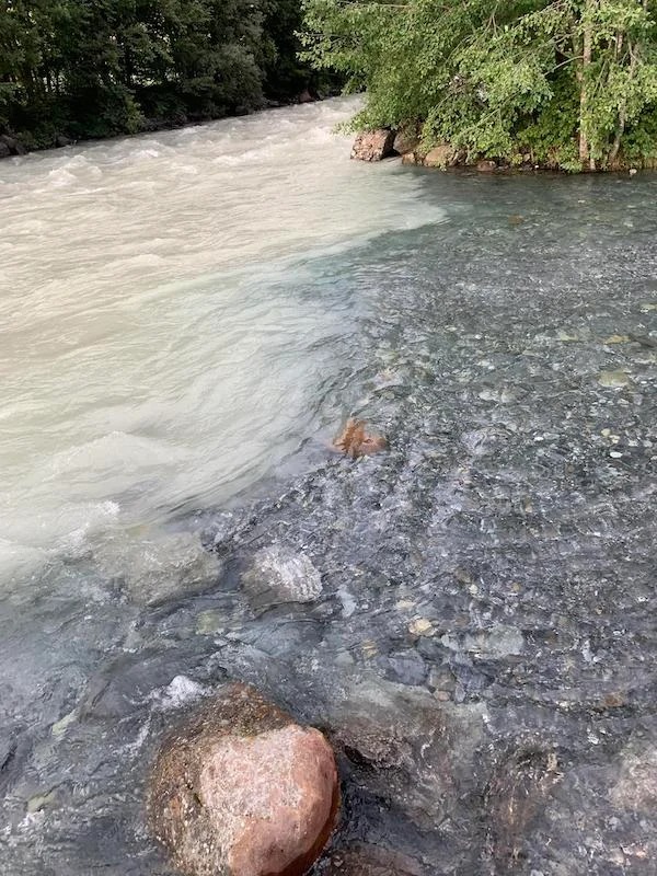 A spot where glacier water and water from a spring meet