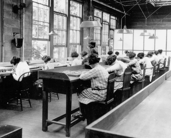 All Women And Girls Using Radium Paint With No Protection Or Warnings In 1922. The radium girls were female factory workers who contracted radiation poisoning from painting watch dials with self-luminous paint. After being told that the paint was harmless, the women in each facility ingested deadly amounts of radium after being instructed to "Point" their brushes on their lips in order to give them a fine tip. Some also painted their fingernails, face, and teeth with the glowing substance.