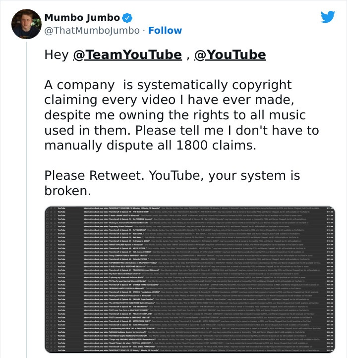 Youtuber Gets Every Single Video On His Channel Copyright Claimed Despite Having The Rights To All The Music In His Videos