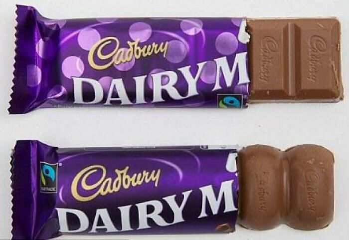 Shrinkflation Used By Cadbury To Literally Cut Corners. The Bottom Chocolate Bar Is More Than 8 Percent Smaller