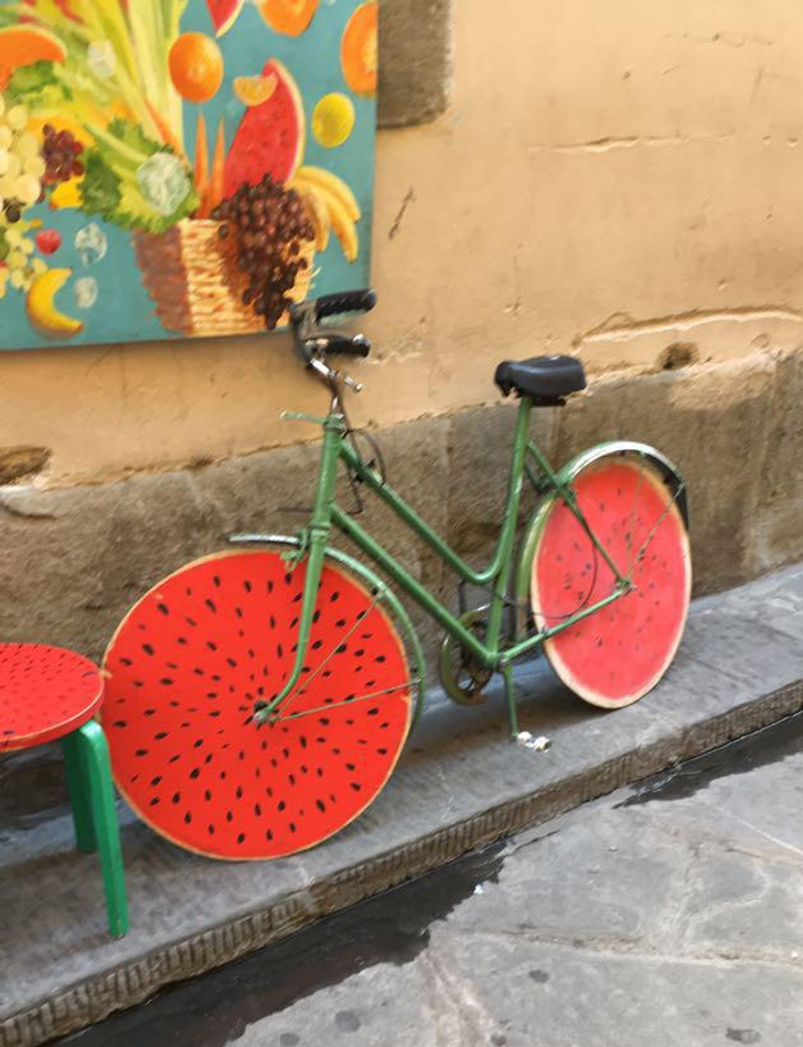 “This watermelon bike I saw in Florence a few years ago.”