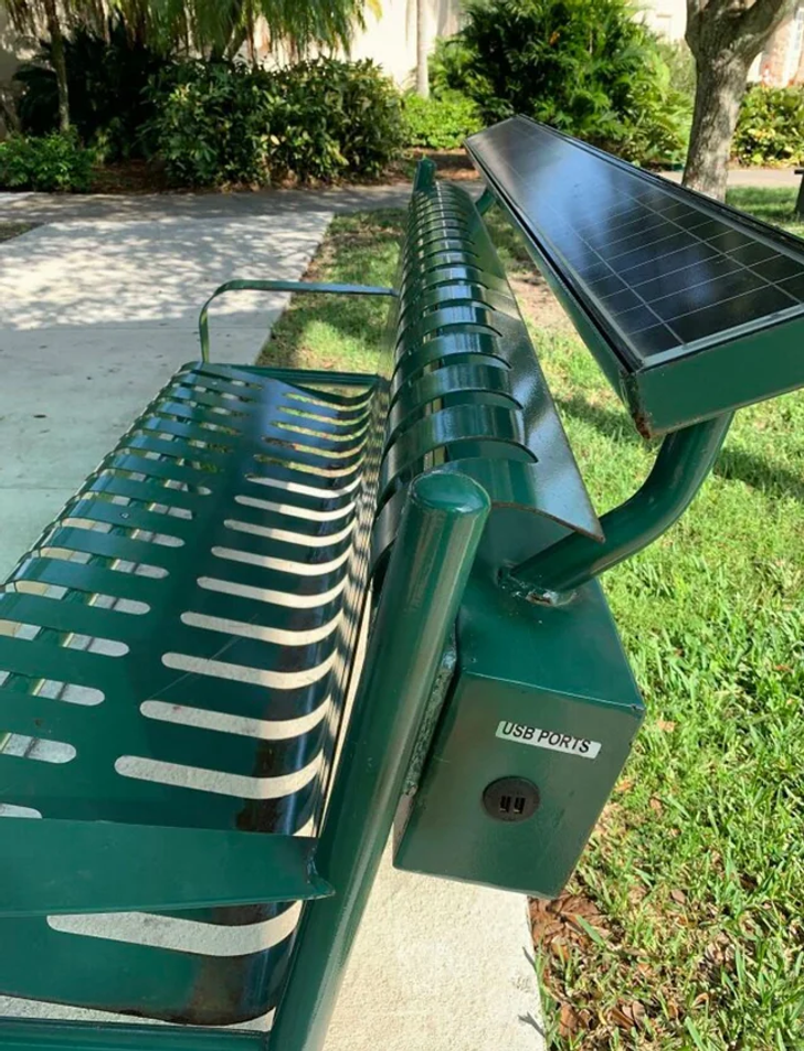 “Park bench with a solar powered USB charger”