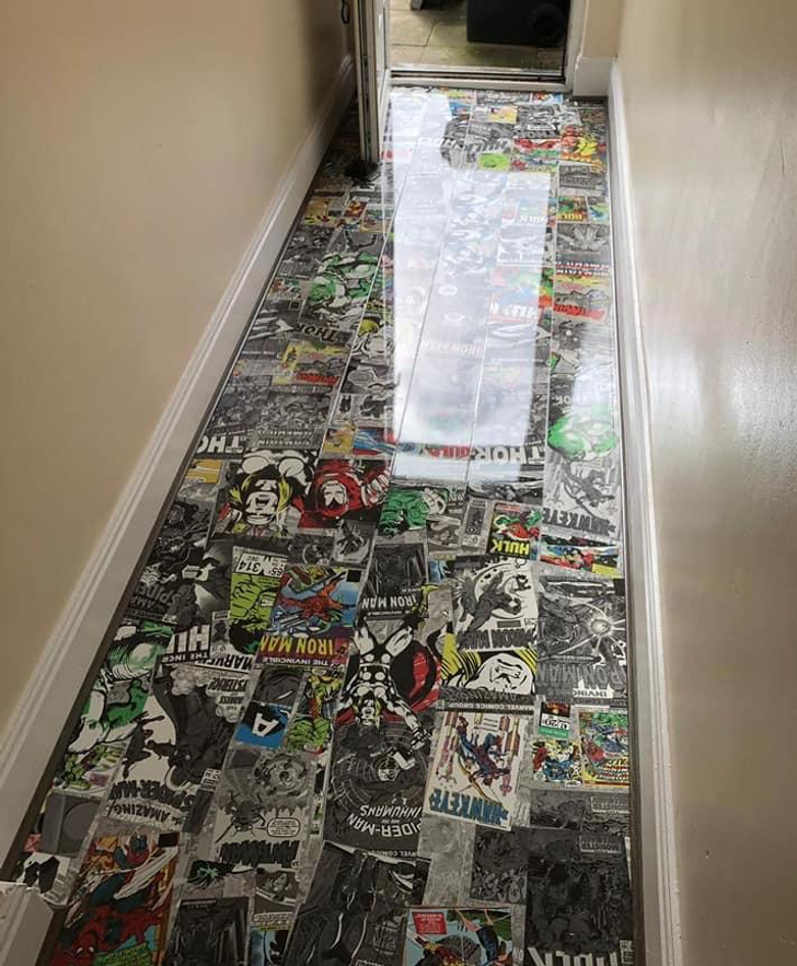 “This floor is made of real comics.”