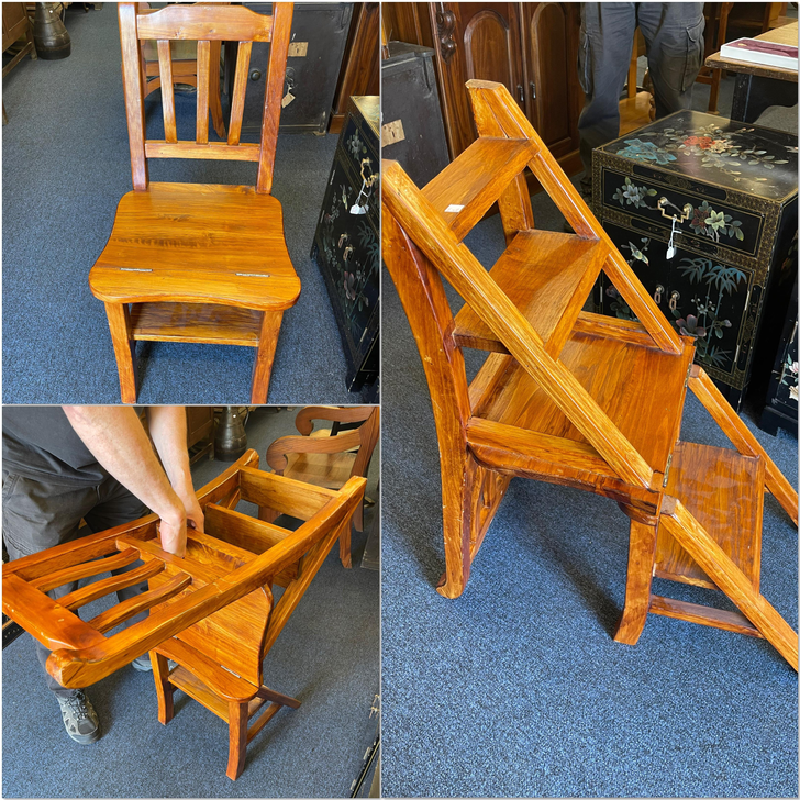 “This chair turns into a step ladder.”