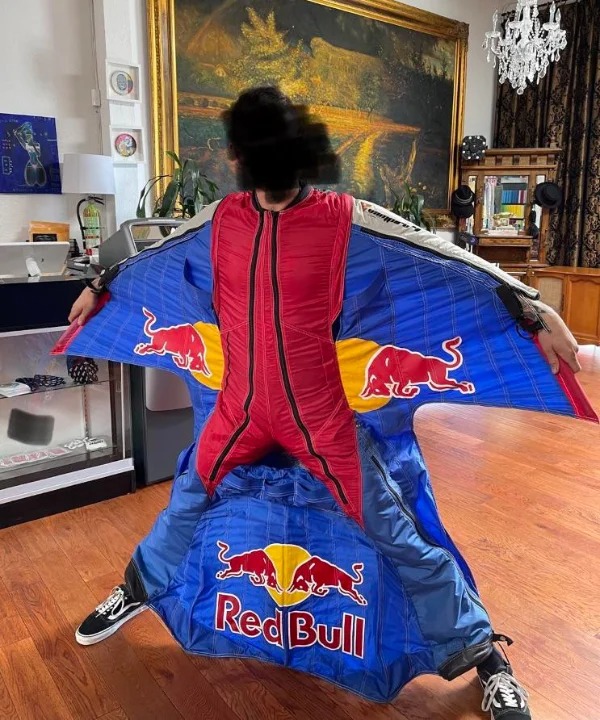 “Wingsuit I found at a thrift shop.”