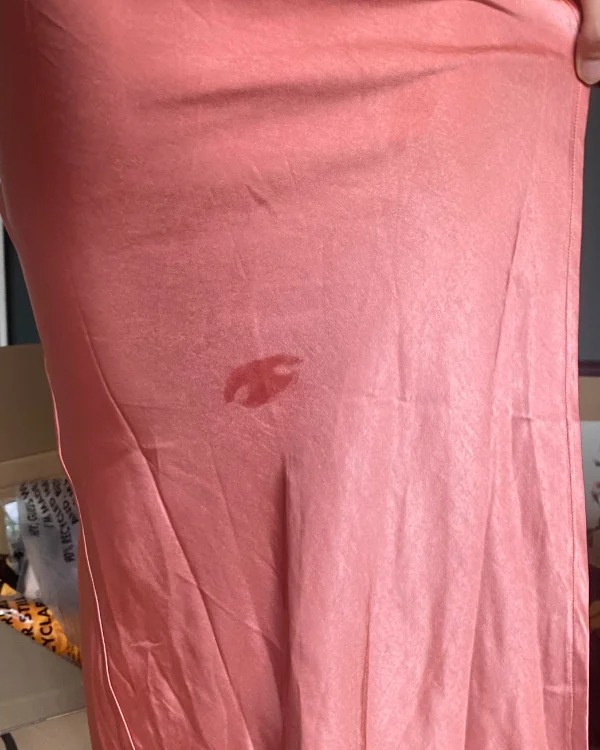 “My dog left a perfect snoot print on my dress.”