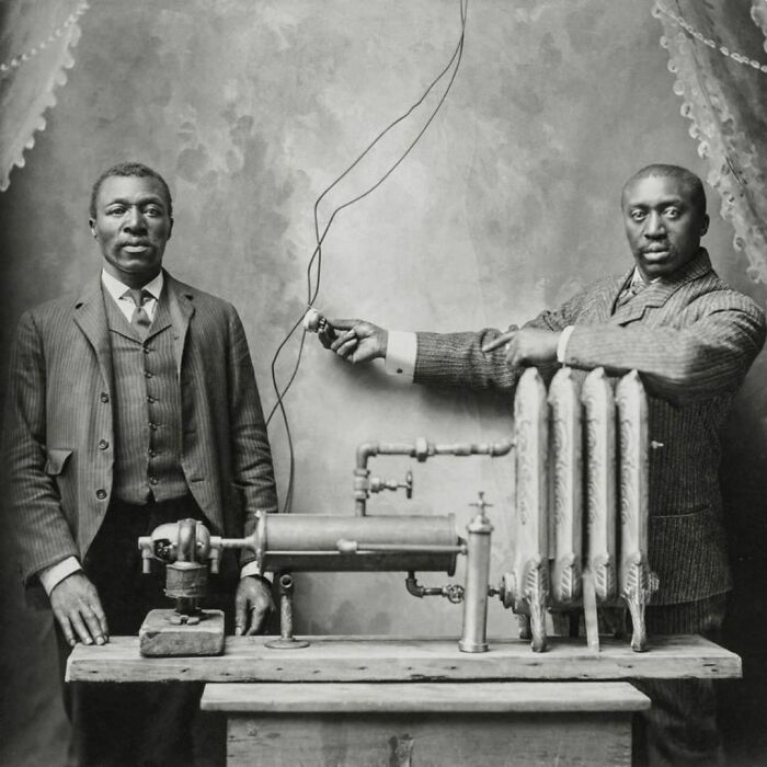 historical pictures - Photograph Showing Inventor Charles S.l Baker And His Assistant Demonstrating Heating/Radiator System. 1906