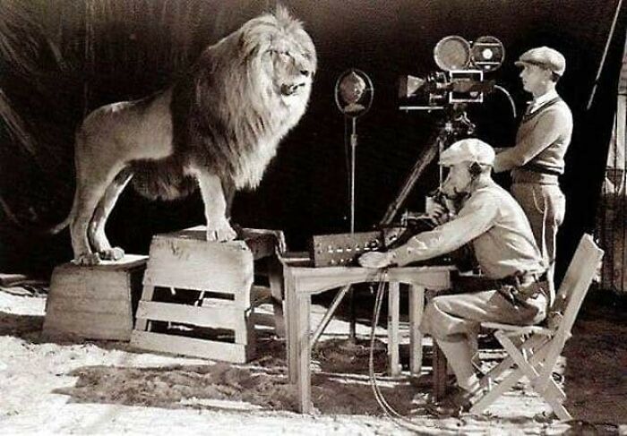 historical pictures - Shooting The Original Mgm Logo, 1928