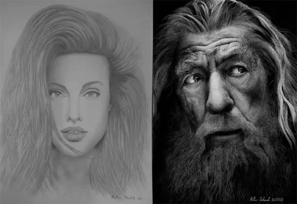 My drawing evolution after 10 years. Angelina Jolie (2011) and Gandalf (2021)