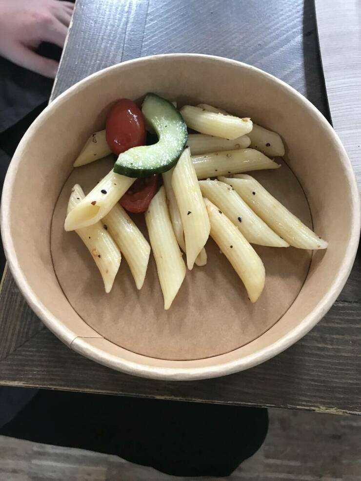 "$3 pasta salad I ordered from Jamie Oliver’s airport restaurant"