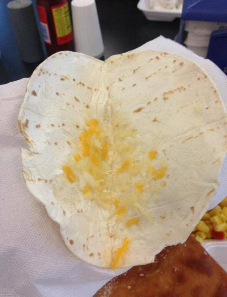 "The cafeteria had quesadillas for dinner, this is what the inside looked like."