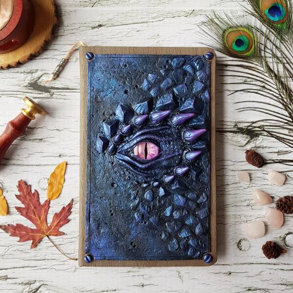 "Hi there! This is one of my very first grimoire that I did with polymer clay, acrylic paint and glass"