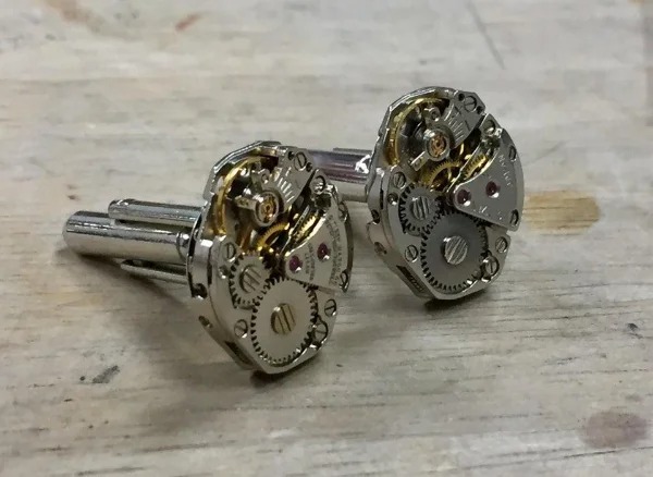 “A pair of watch movement cuff links I made.”