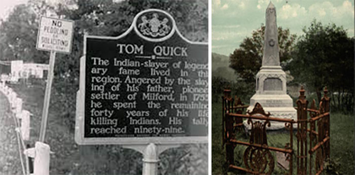 My distant ancestor (great (x8) uncle) was a sociopath and a serial killer. His name was Tom Quick and he was an "Indian Slayer" who stalked the Delaware tribe.

He claimed to have killed ninety-nine members of the tribe by the time he died, including an entire unarmed family with two young boys and an infant, which he beat to death with a rock.

It's weird. These days his monument in Pennsylvania had to be removed due to vandals, but when it was erected in 1889, he was considered a hero and a defender of the civilized settlers.