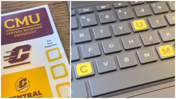 “Central Michigan University sent out stickers “for your keyboard”