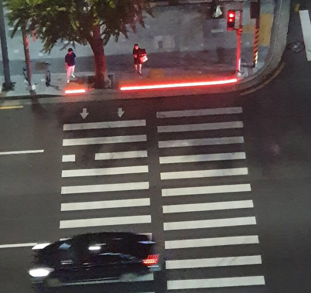 "Crosswalks in Korea have light bars on the ground to signal people."