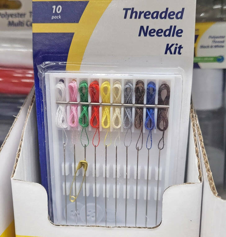 “You can purchase sewing needles that are already threaded.”