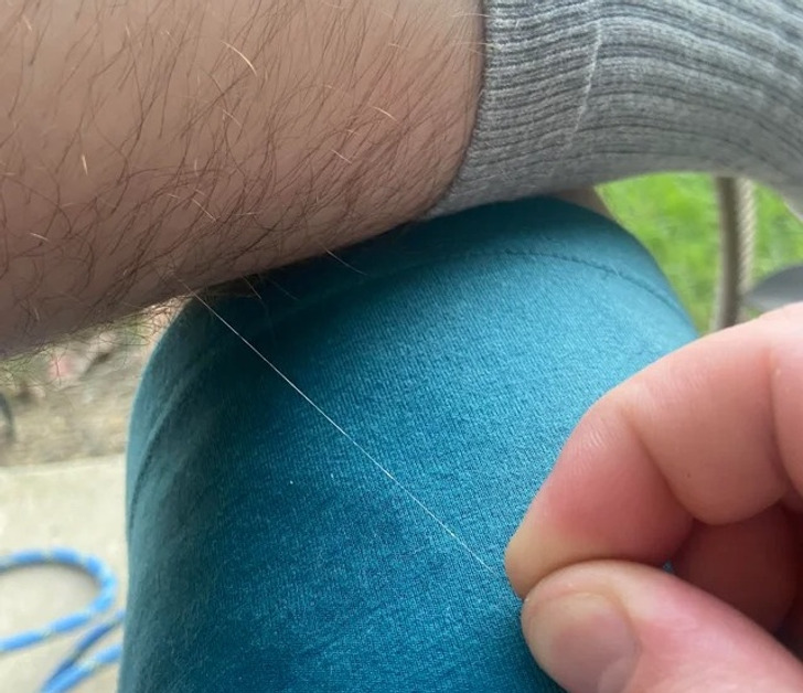 “This one absurdly long leg hair of mine”