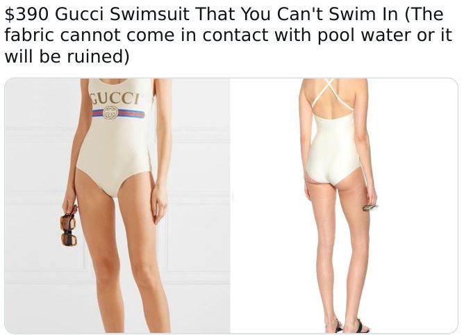 $390 Gucci Swimsuit That You Can't Swim In The fabric cannot come in contact with pool water or it will be ruined Gucci R