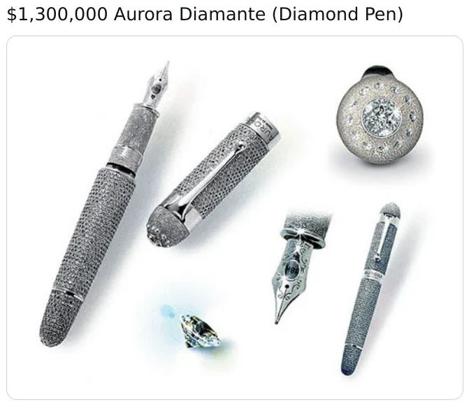 world's most expensive pen - $1,300,000 Aurora Diamante Diamond Pen bant