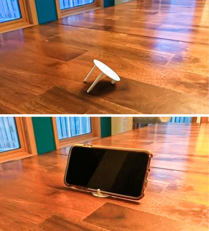 “Cut a leg off of a delivery pizza topper thingy to create a smartphone stand.”