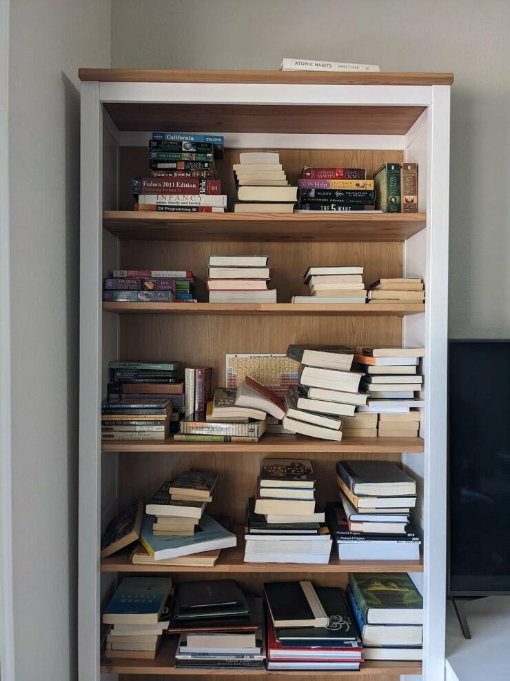 "The way my husband unpacked the book boxes"