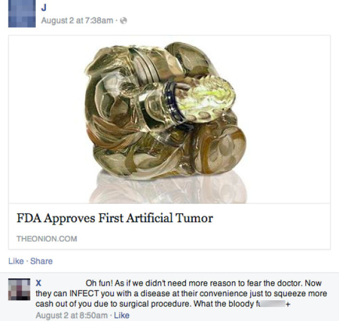 People who fell for fake news - Fda Approves First Artificial Tumor