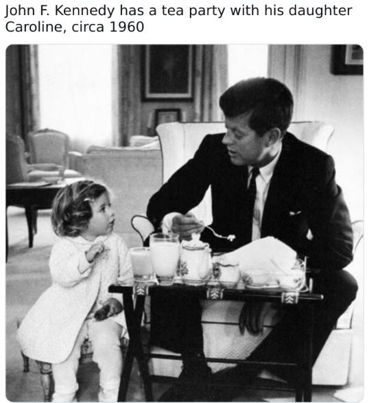 Fascinating historical pics - john f kennedy with his kids - John F. Kennedy has a tea party with his daughter Caroline, circa 1960