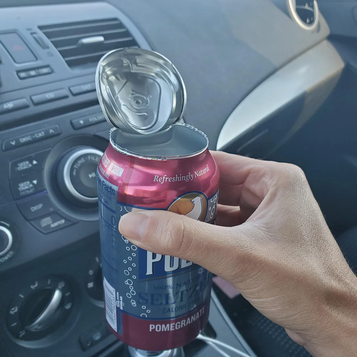 “I came back to the locked car and found my seltzer, still full and in the cup holder, but opened bizarrely.”